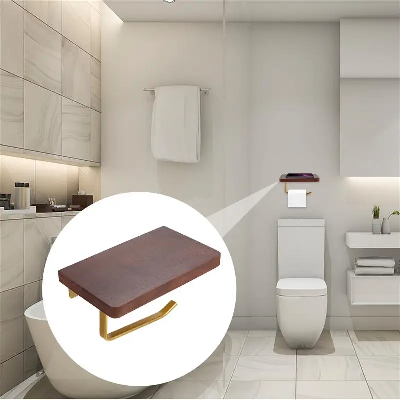 

1Pc Creative Toilet Paper Holder With Walnut Cellphone Shelf For Bathroom Exquisite Cellphone Storage Holder Tissue Holder