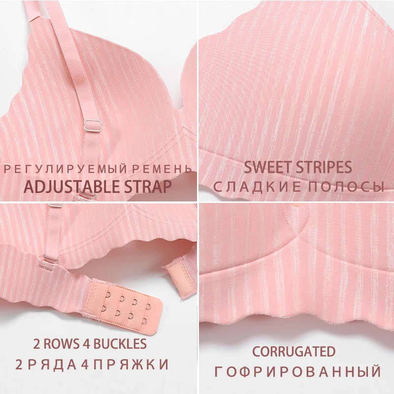 

FINETOO Seamless Women Push Up Bra Striped Underwear Wireless Brassiere For Girl Sexy Breathable Lingerie Femme Bralette Fashion