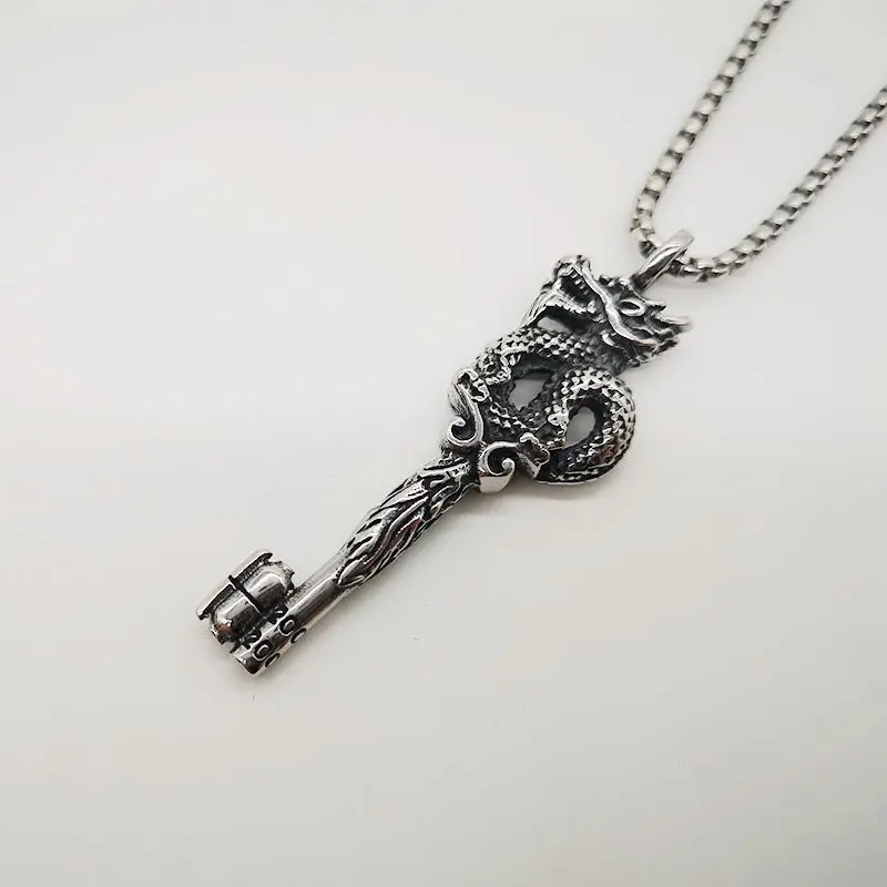 Винтажное ожерелье серебряного цвета с кулоном в виде ключа таинственного