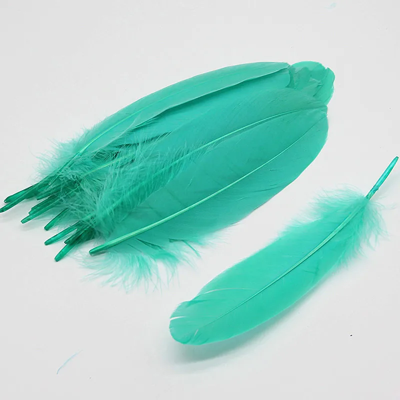 Light blue green 50p Натуральные лебединые перья 14-20 см, многоцветные гусиные перья, шлейф для рукоделия, свадебных украшений, рукоделия, украшения для дома, 50 шт - Цвет: Light blue green 50p