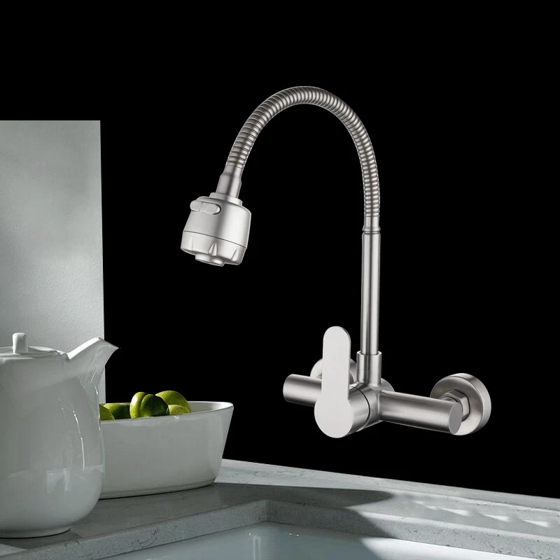 Настенный кухонный кран Pull Down Stream опрыскиватель Bubbler из нержавеющей стали кран для раковины гибкий шланг с двойными отверстиями Смеситель для холодной и горячей воды