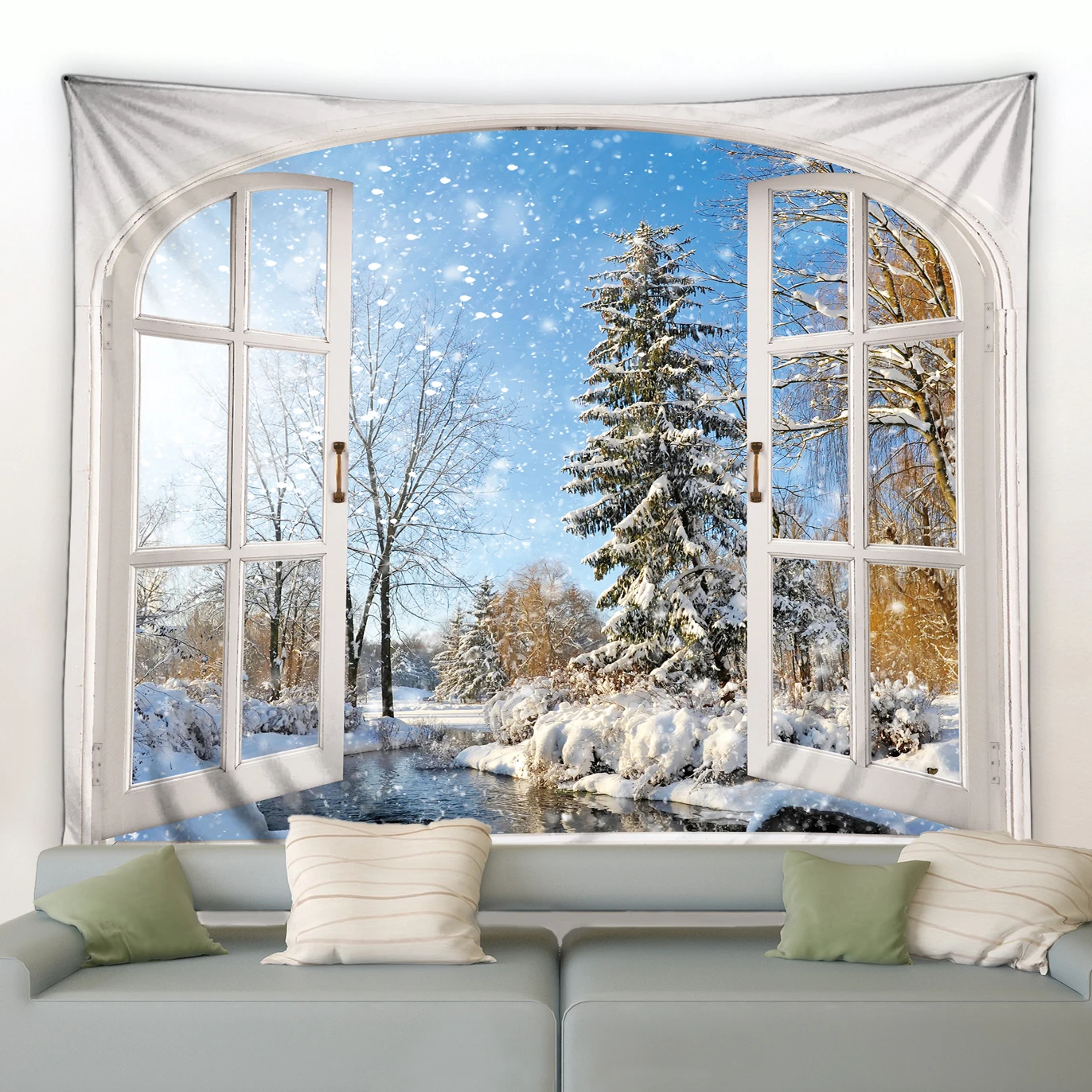 

Winter Landscape Tapestry Snow Sunlight Forest Beauty Wall Cloth Scene Decoration Curtain Large Tapestries Background Art Decor