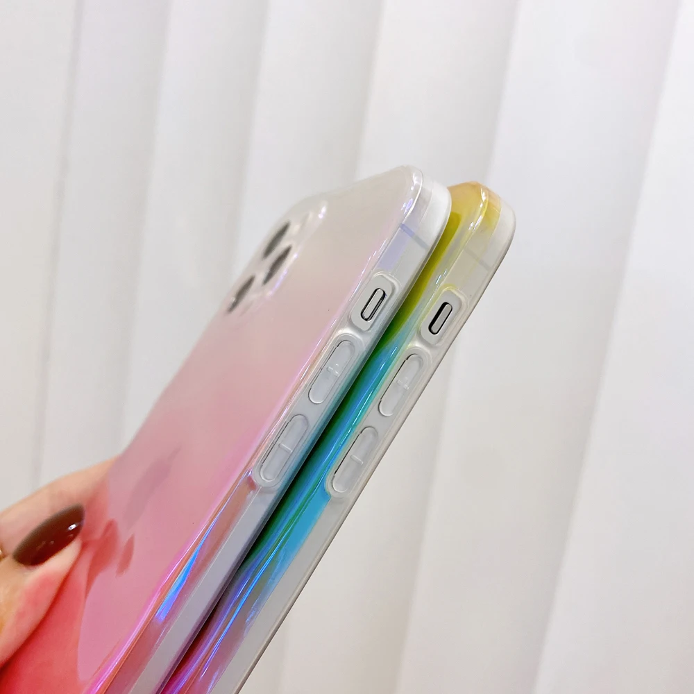 

Luxury Electroplating Waves Transparent Laser Rainbow Soft Hard Phone Case for IPhone 12 Pro Max 11 MiNi 8 7 Plus XS X XR Cover