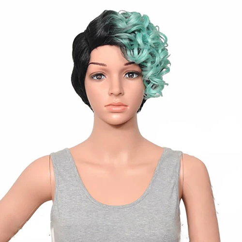 HAIRJOY женский специальный смешанный цвет боковая часть короткий кудрявый синтетический парик для волос - Цвет: green