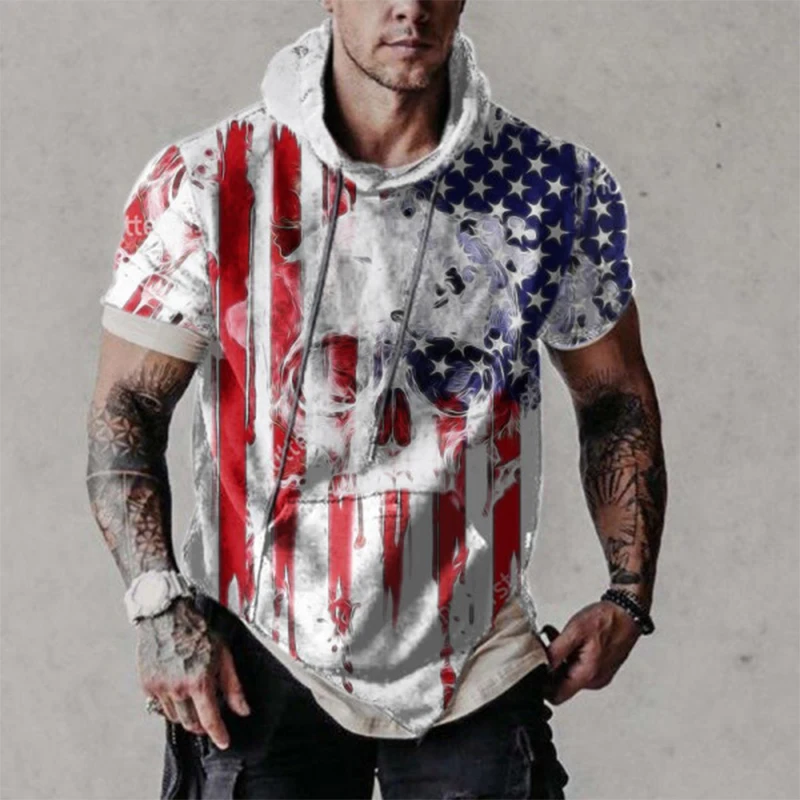 

Футболка мужская с капюшоном, потертая Повседневная рубашка с 3D принтом, короткий рукав, круглый вырез, удобная мягкая в ретро стиле Харадзю...