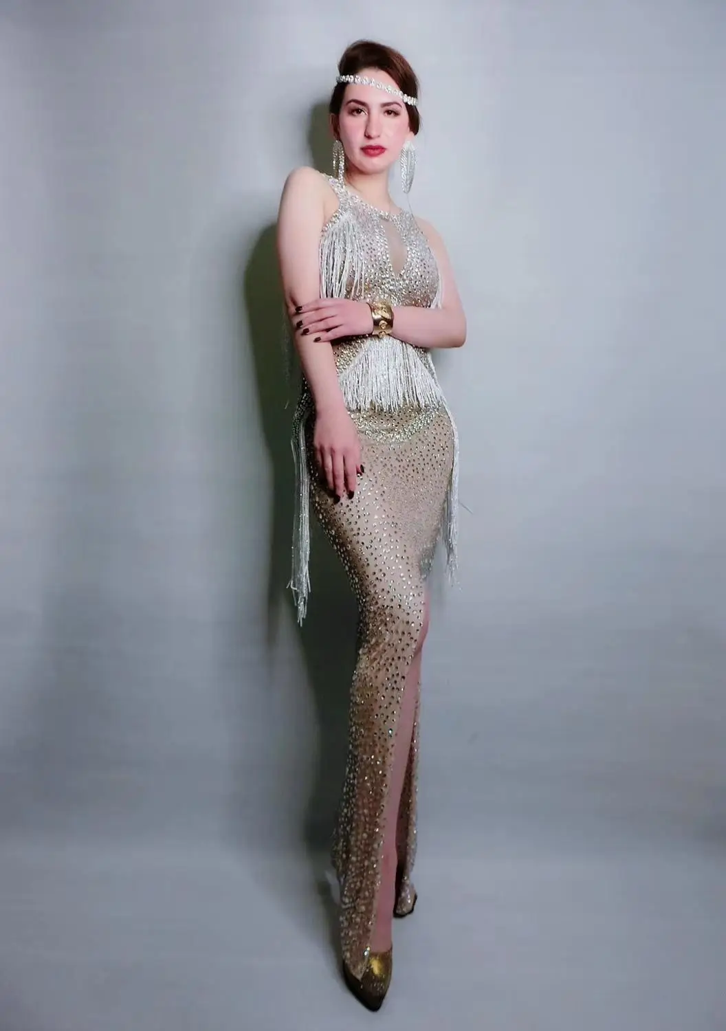 Новинка элегантное женское платье с кисточками и кристаллами привлекательное