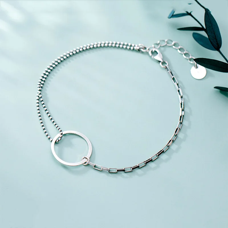 

PONYKISS S925 Sterling Silver Hollow Round Asymmetry Chain Bracelets Woman Party Delicate Jewelry Accessory Minimlist Gift