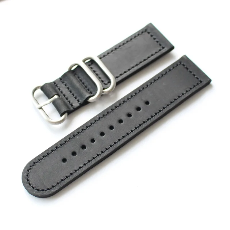 ZULU Leather Watchband NATO Watch Band Strap Sliver Black Ring Buckle for Men Women Watch Accessories 18mm 20mm 22mm 24mm