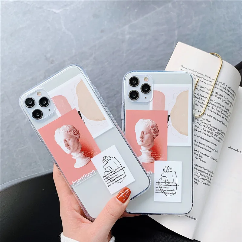 

Simple Art Illustration Phone Cases For iphone 12 11 Pro max 7 8 6 6S plus X XR XS Max Cover Fashion Transparent Soft Back Cases