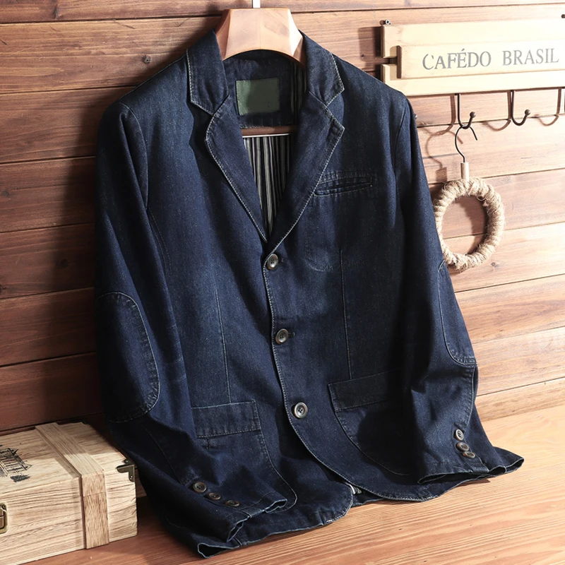 

Spring and Autumn Denim Jackets Men Long-sleeved Single Breasted Business Mens Suit Jackets Streetwear Plus Size Clothing XXXXL