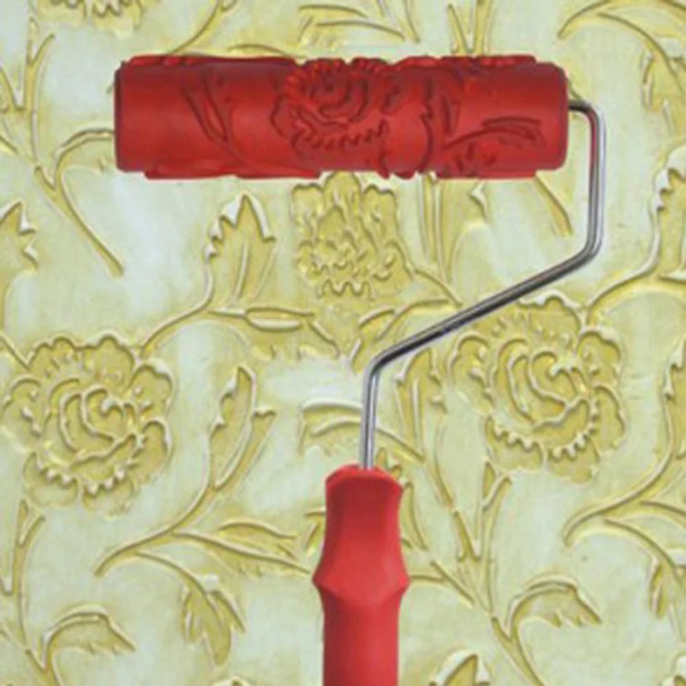 

7-inch DIY Wall Decoration Empaistic Flower Pattern Painting Roller with Handle (Red)