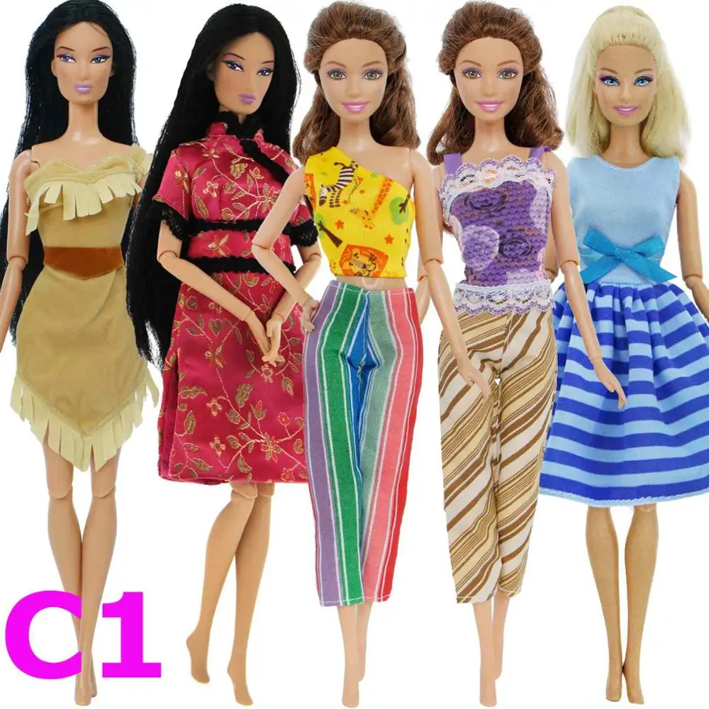 NO DOLL C1 Мода смешанный стиль наряды Красочные Свадебное Платье футболка брюки DIY Аксессуары Одежда для куклы Барби Детские игрушки - Цвет: NO DOLL C1