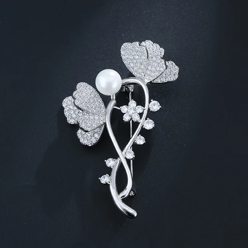 

Pearl Jewelry S925 Silver Flower Brooches for Women Bohemia Anniversary Fine Diamond Jewelry Christmas Luxury Flower Brooch Pins