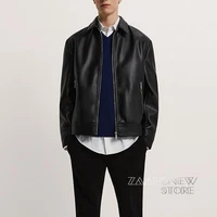 zaahonew new spring autumn men faux leather jacket motorcycle lapel black outwear male zipper casual solid coats