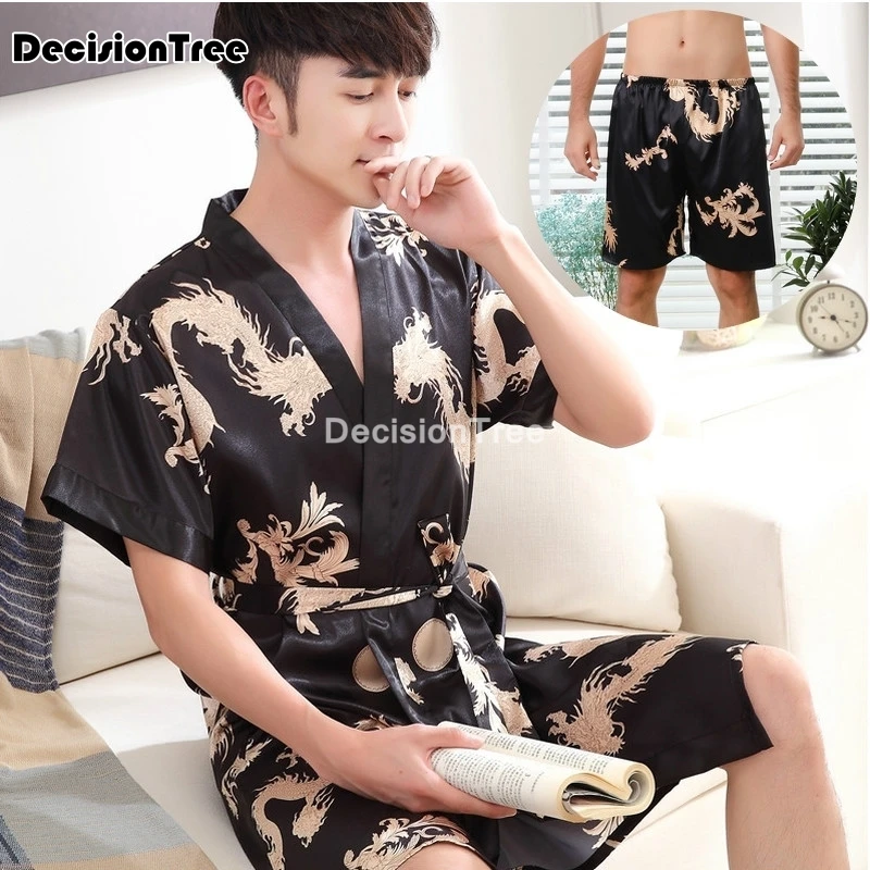 Пикантный шелковый халат-кимоно для мужчин халат в китайском стиле Мужская