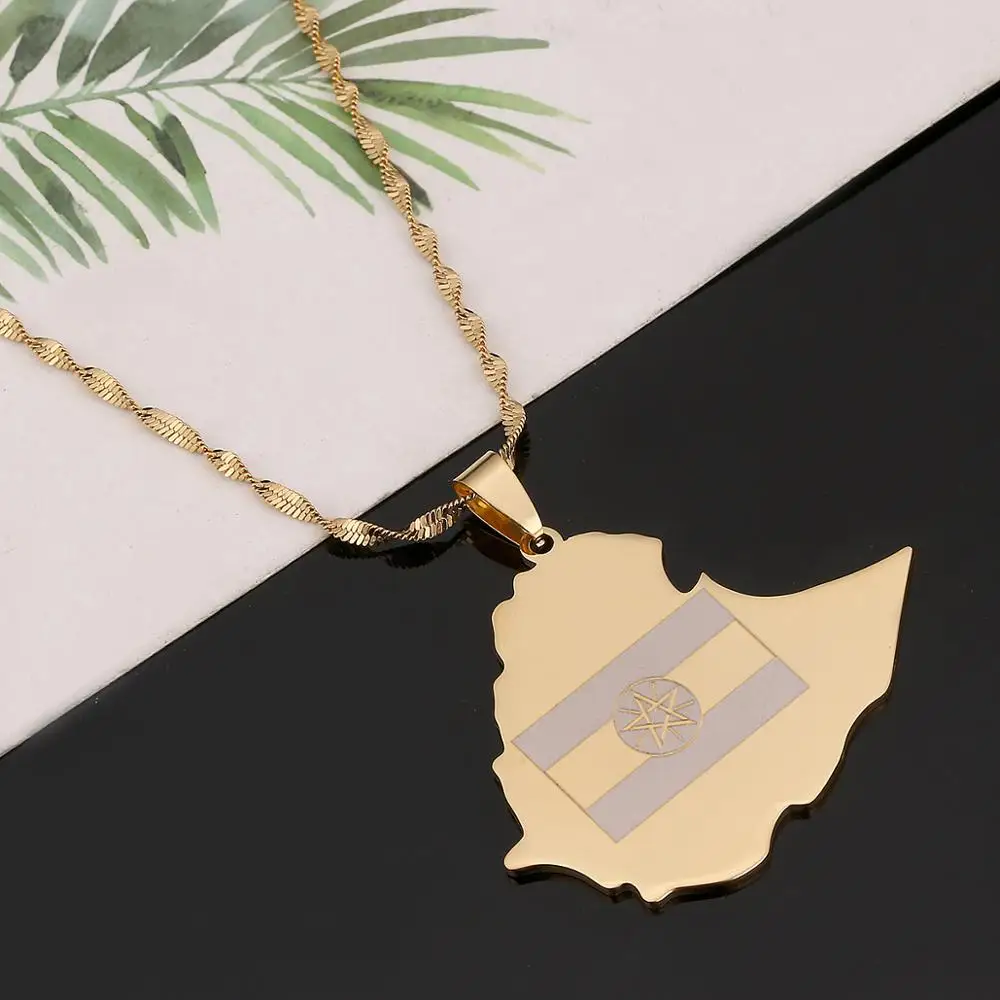 Цепочка с подвеской в виде флага эфиопской карты из нержавеющей стали|Ожерелья