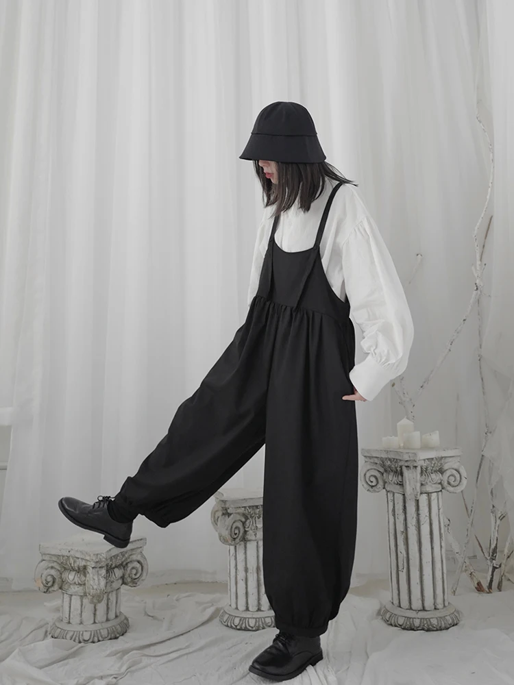 Черные комбинезоны Yamamoto женские свободные с высокой талией стильные маленькие