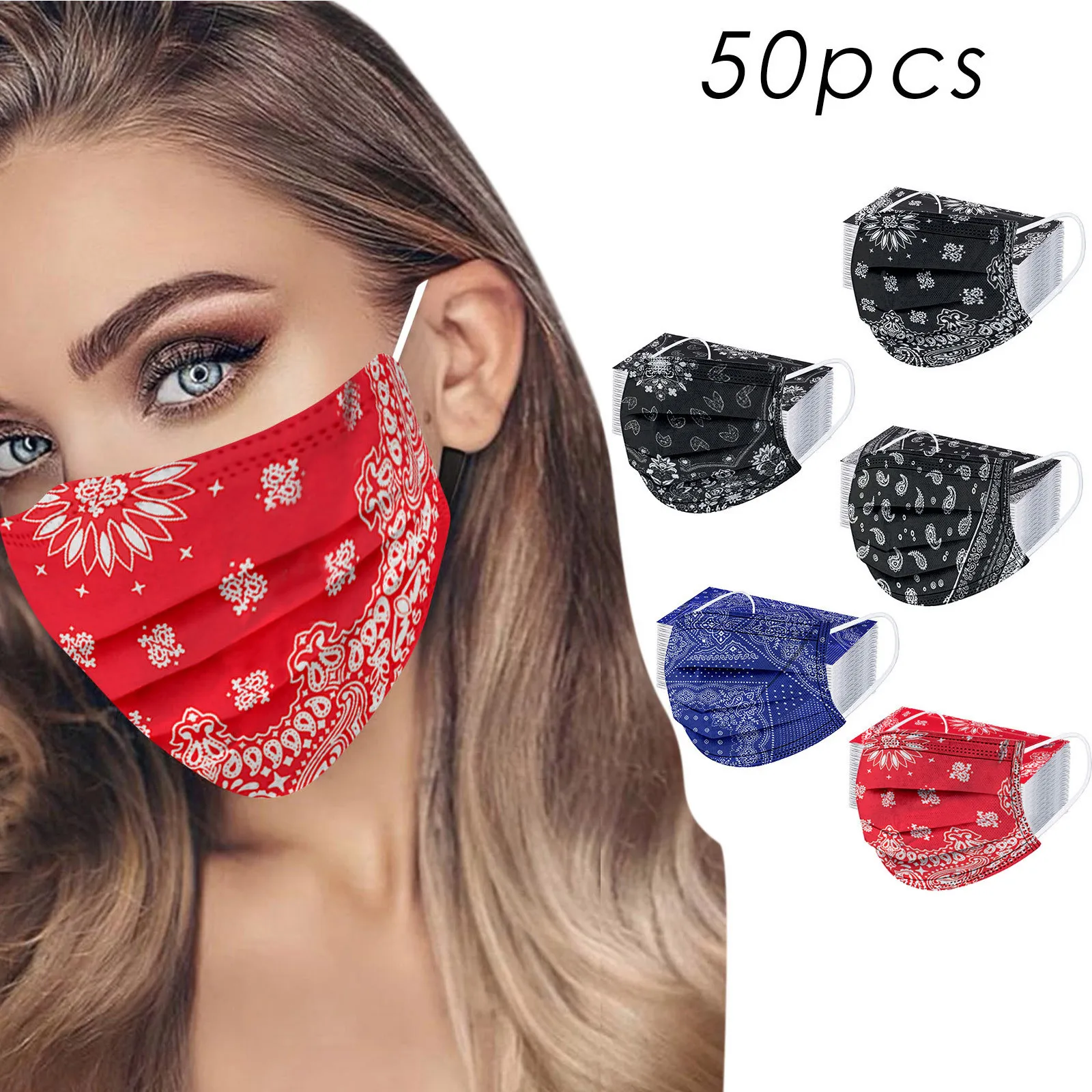 

Headband 50PC mascarillas mascarar Women Men Print Masks Disposable Earloop Mask masque de protection Маска masque бандана#