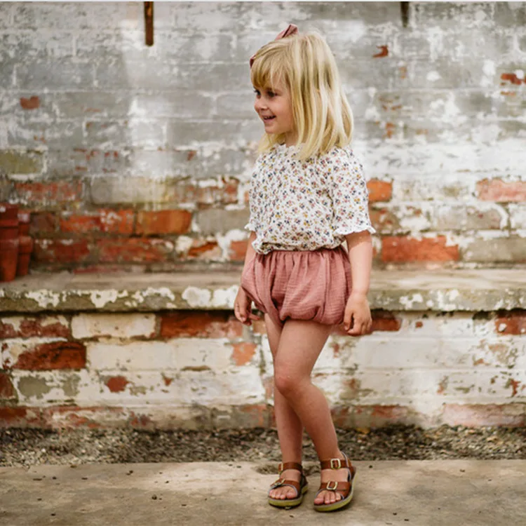 Шорты LCC для маленьких девочек брендовые шаровары из хлопка и льна с оборками