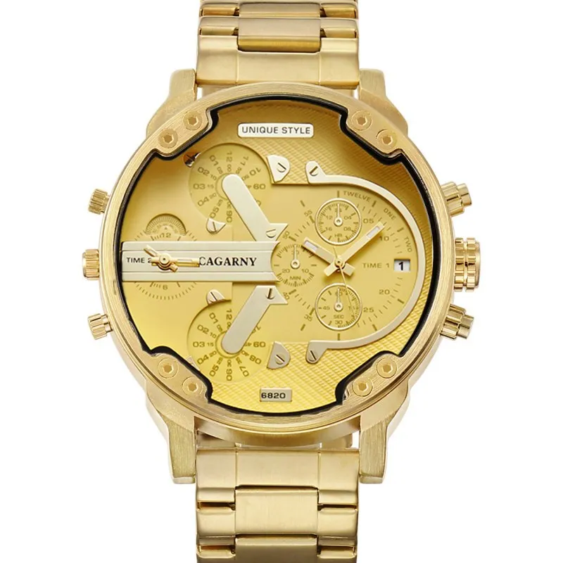 

Relogio Masculino 6820 CAGARNY Top Brand Luxury Men Sport Quartz Clock Watches Waterproof Gold Steel WristWatches Military