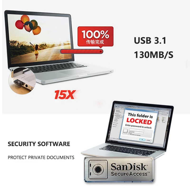 USB флеш-накопитель SanDisk CZ430, 32 ГБ, 64 ГБ, 128 ГБ, мини-накопитель, 16 ГБ, карта памяти, до 130 Мб/с, флешка для ноутбука, ПК