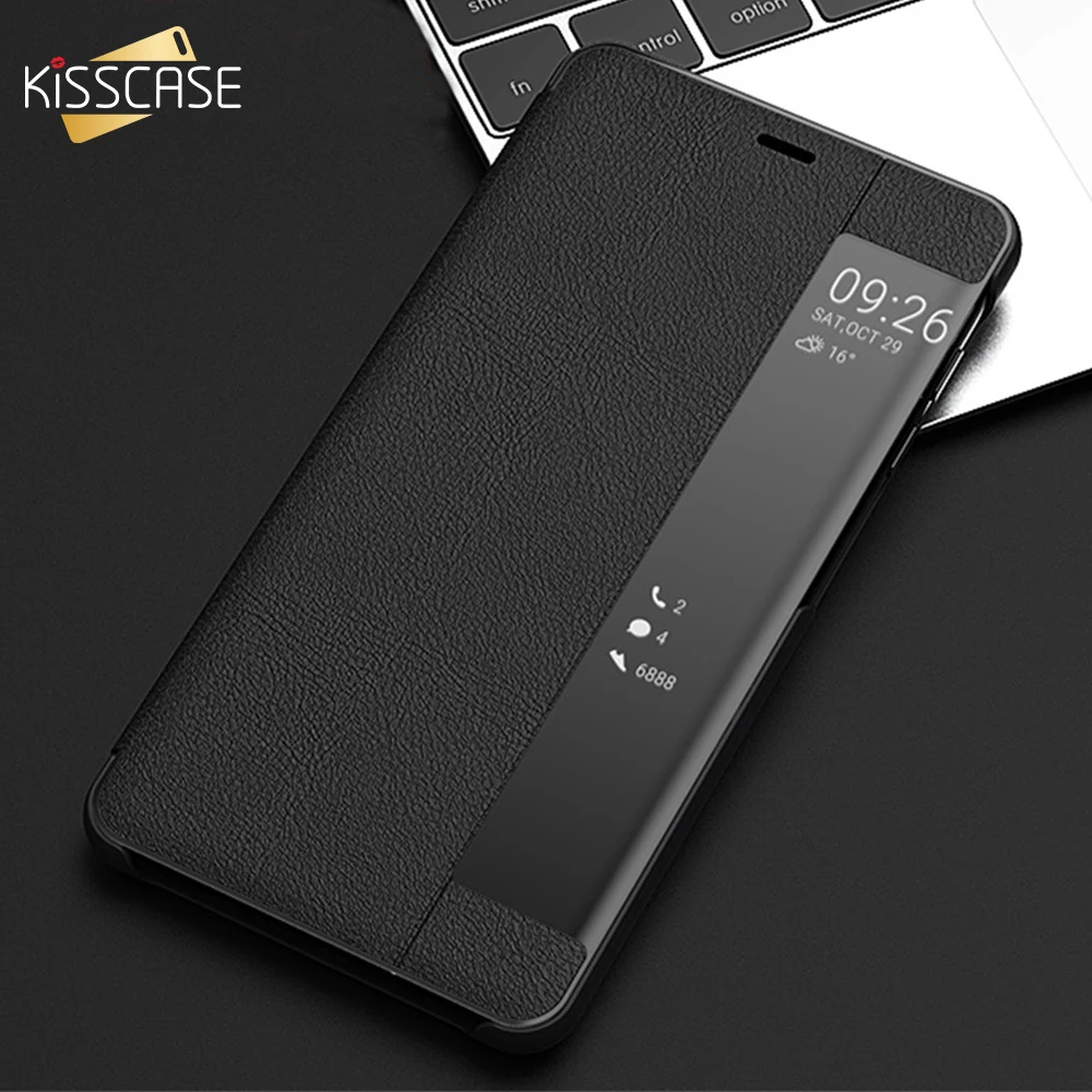 Чехол KISSCASE для Samsung Galaxy S7 Edge S8 S9 S10 Plus роскошный кожаный смарт чехол с окошком Note 8 9