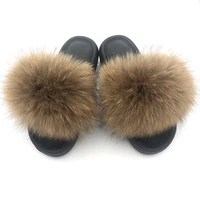 fur slides for women fluffy house slippers flip flops women shoes wholesale big size 44 45 luxury real fox fur platform slippers