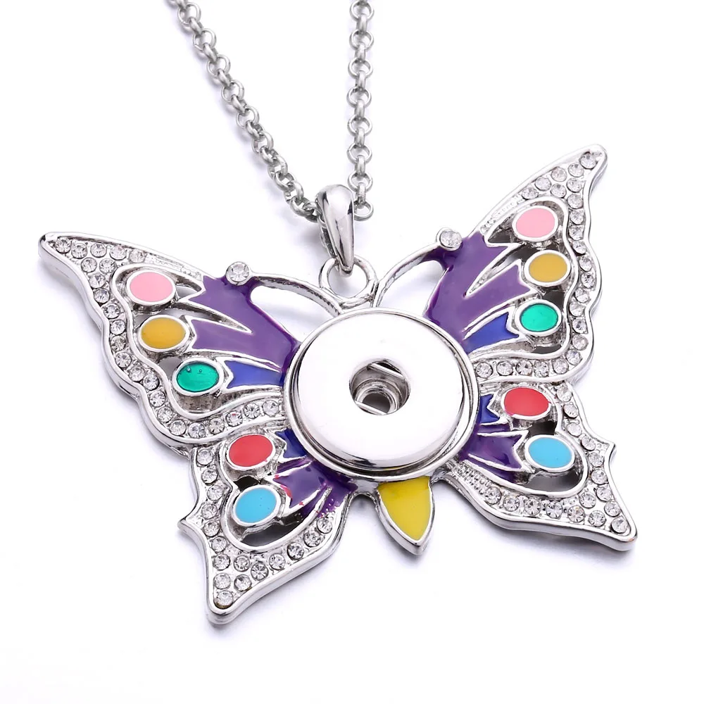 New Colorful Butterfly Snap Button Necklace Jewelry Fit 18mm Metal Buttons Pendant | Украшения и аксессуары
