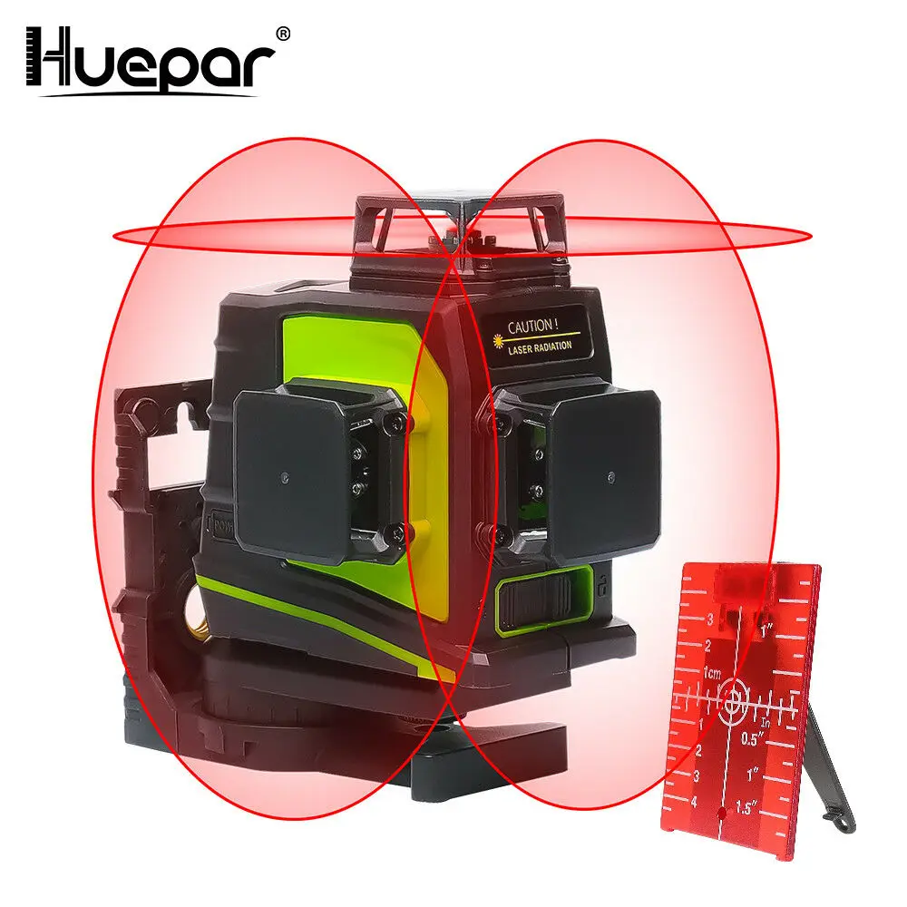 Huepar 12 линий 3D перекрестная линия лазерный уровень самонивелирующийся 360 градусов вертикальный и горизонтальный крест супер мощный красный лазерный луч линии