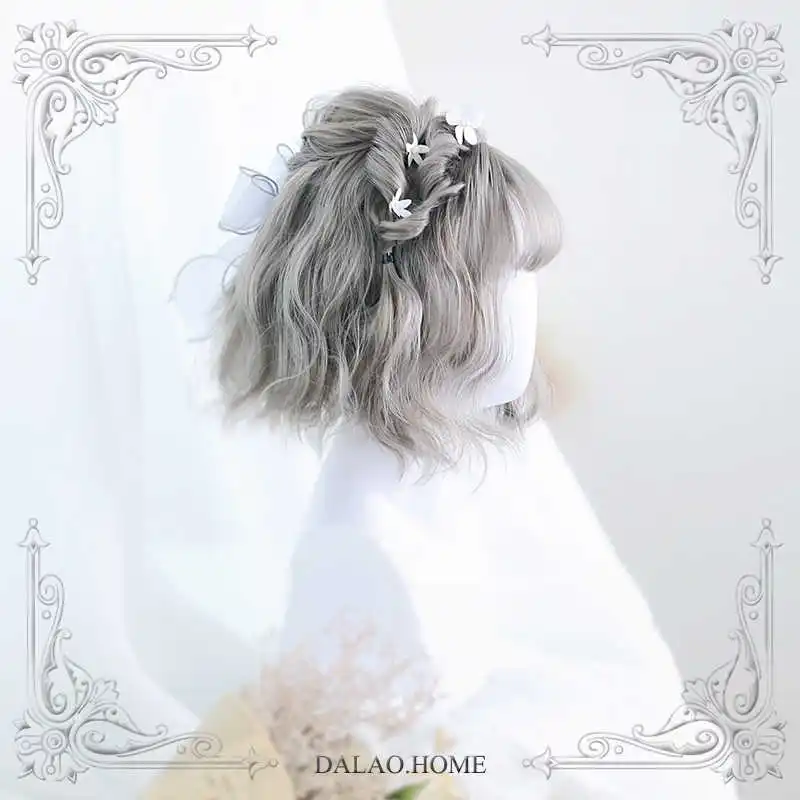

High Quality Multicolor Harajuku Soft Girl Lolita Joan Aoki Linen Ash Mist Blue Air Bangs High Temperature Resistance Wig