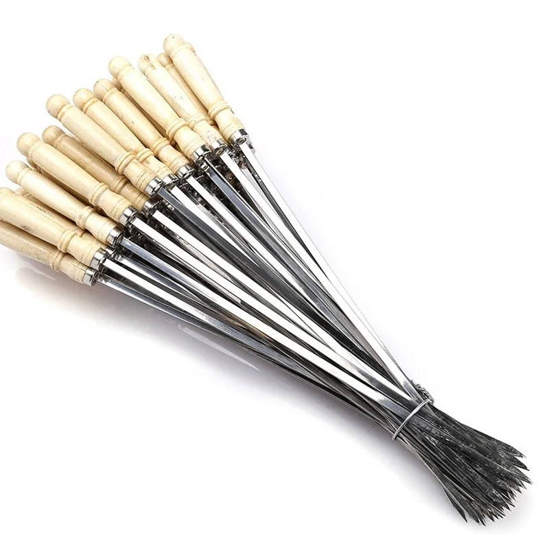 

10 PCS BBQ Barbecue Roast Needle Stick Wooden Skewers Stainless Steel Barbecue Tools Bbq Accessories Bbq Tools