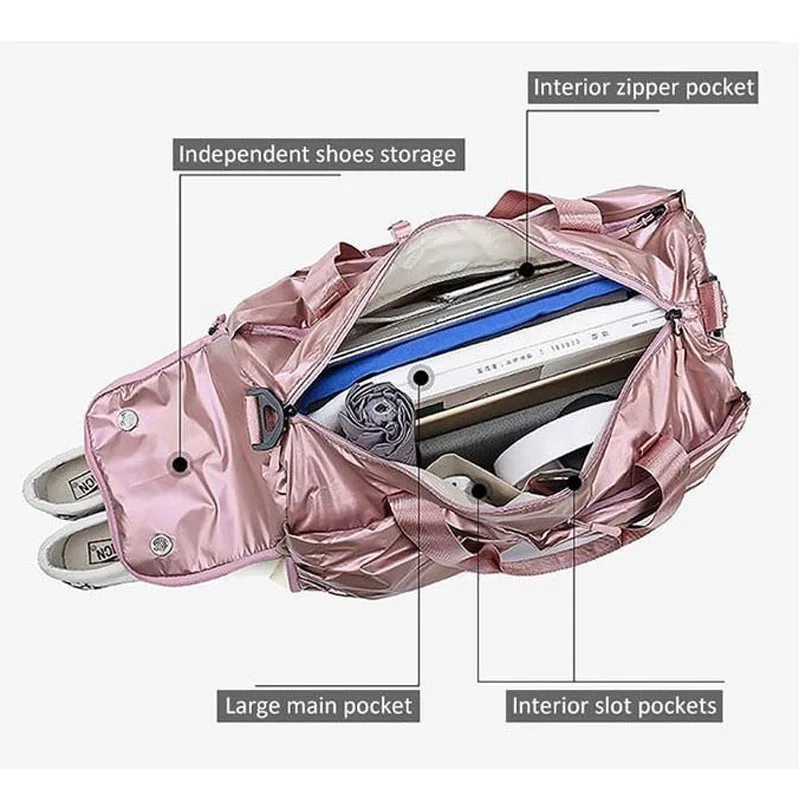 Ручная сумка для йоги Nieuwe Waterdichte PU Reistas Roze Handtas voor Schoenen Droog Nat Duffle Tassen Schoudertas Vrouwen