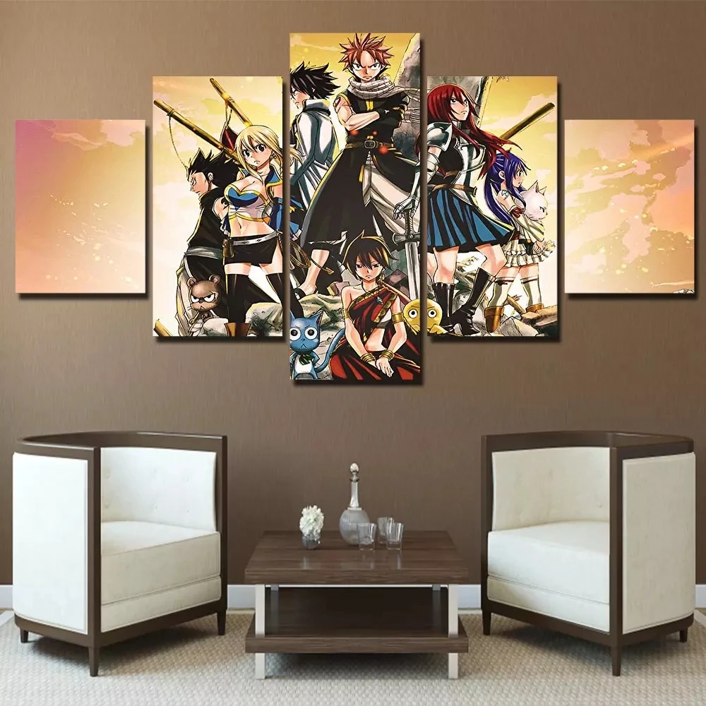 

5 Panel Painting Modern Canvas Wall Art Picture Fairy Tail Poster Anime Printed Home Decor Living Room Bedroom Modular Frame