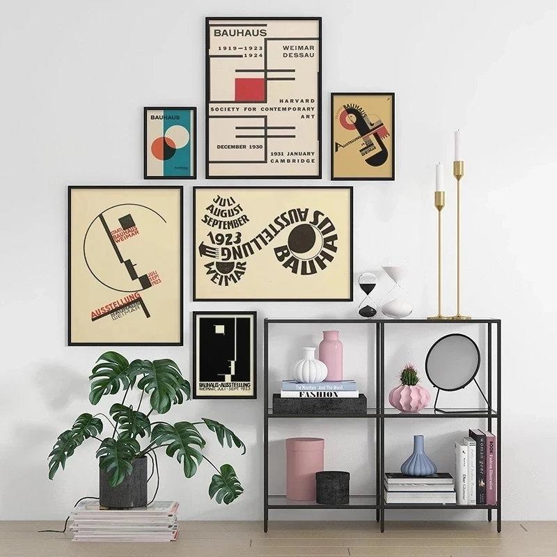 

Bauhaus Abstract Wall Art Prints Modern Minimalist Canvas Painting 1923 Weimar Exhibition Poster Picture Living Room Home Decor