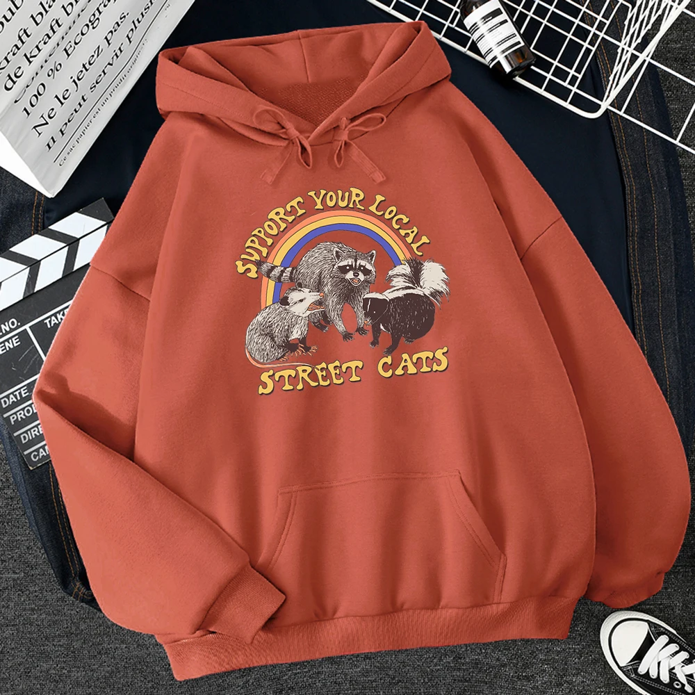 

Support Your Local Street Cats Print Women Hoodie Cartoons Crewneck Clothes Vintage Loose Sweatshirt Street Hip Hop Hoody Womens