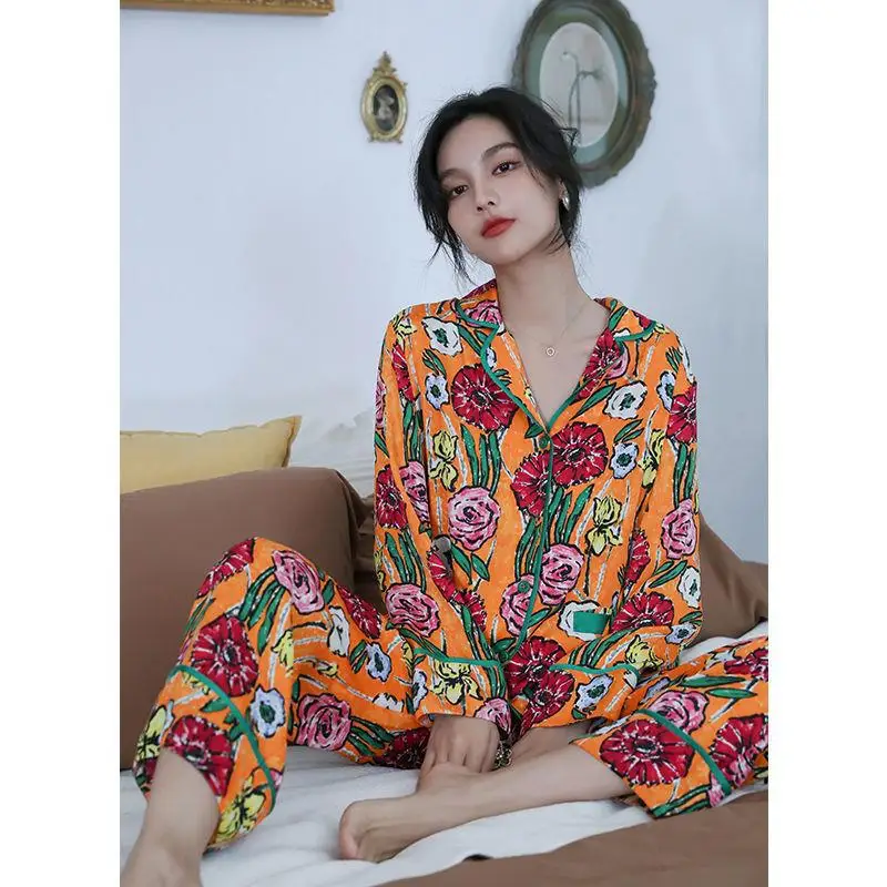 pajamas women's long-sleeved trousers two-piece fashion casual suit pijamas women
