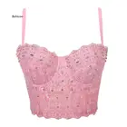 Топ женский летний кружевной с пуш-ап, пикантный укороченный Бралетт с бисером, корсет, одежда для женщин