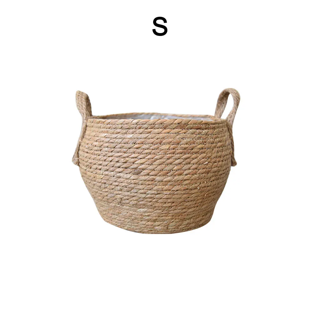 

Натуральный ручной плетеная мебель из морских водорослей горшок садовая Цветочная ваза висит складной корзина с ручкой домашнее хранилище...