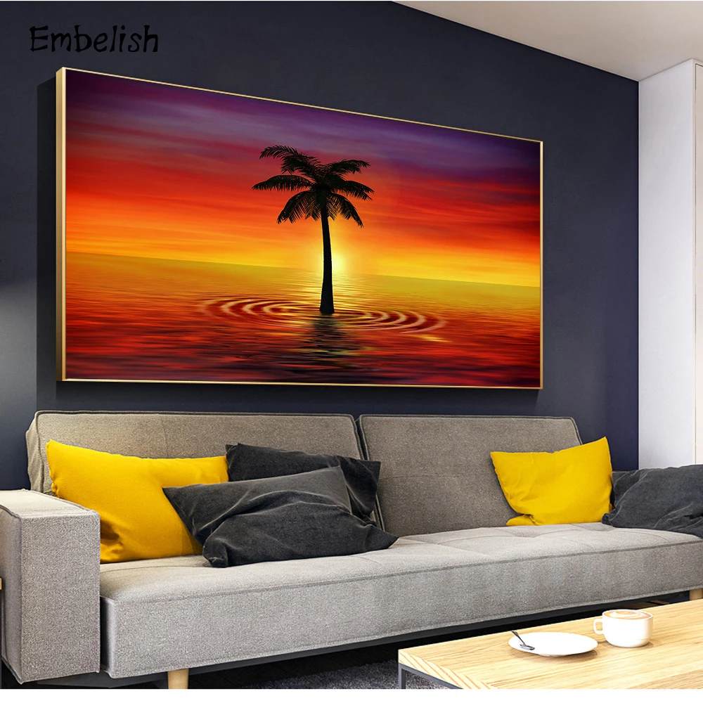 

Embelish 1 Pieces Sunset Coconut Tree Landscape Modern Home Decor Wall Art Pictures For Living Room HD Print Canvas Paintings