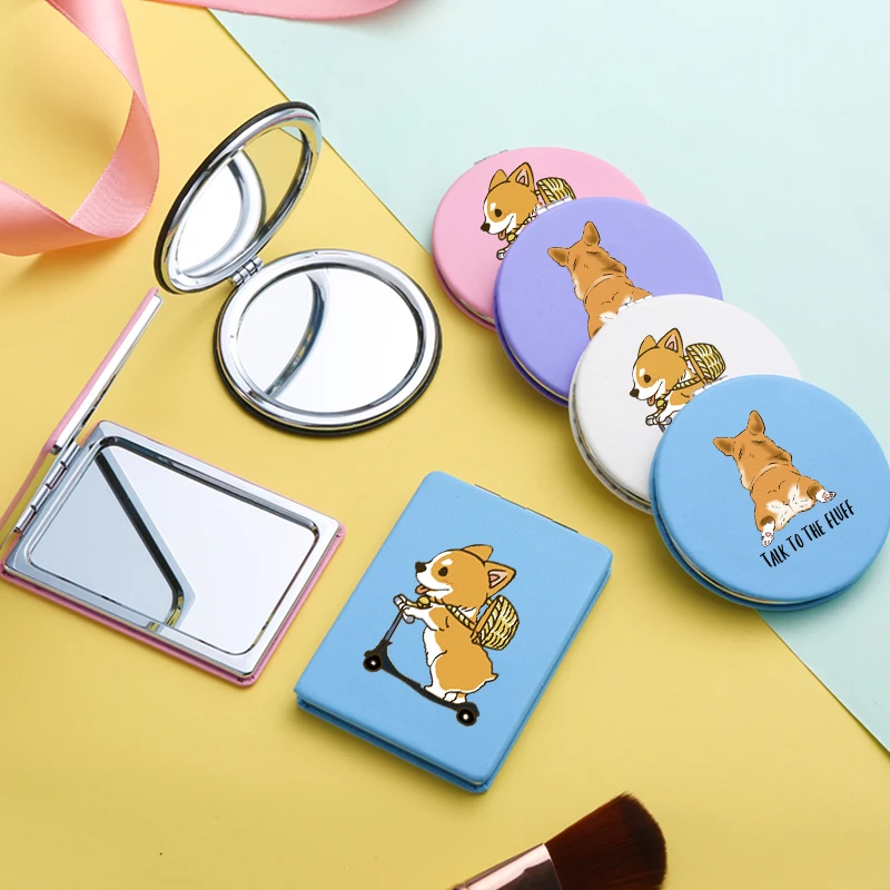 

Fashion Corgi Makeup Cute Mirror with Double Side Cute Portable Travel Folding Magnifying Compact Pocket Cosmetic Vanity Mirrors