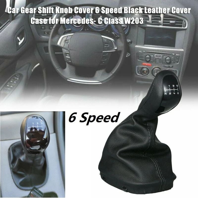 

6 Speed Gear Shift Knob Leather Cover Case for Mercedes-Benz C Class D5F4 W203