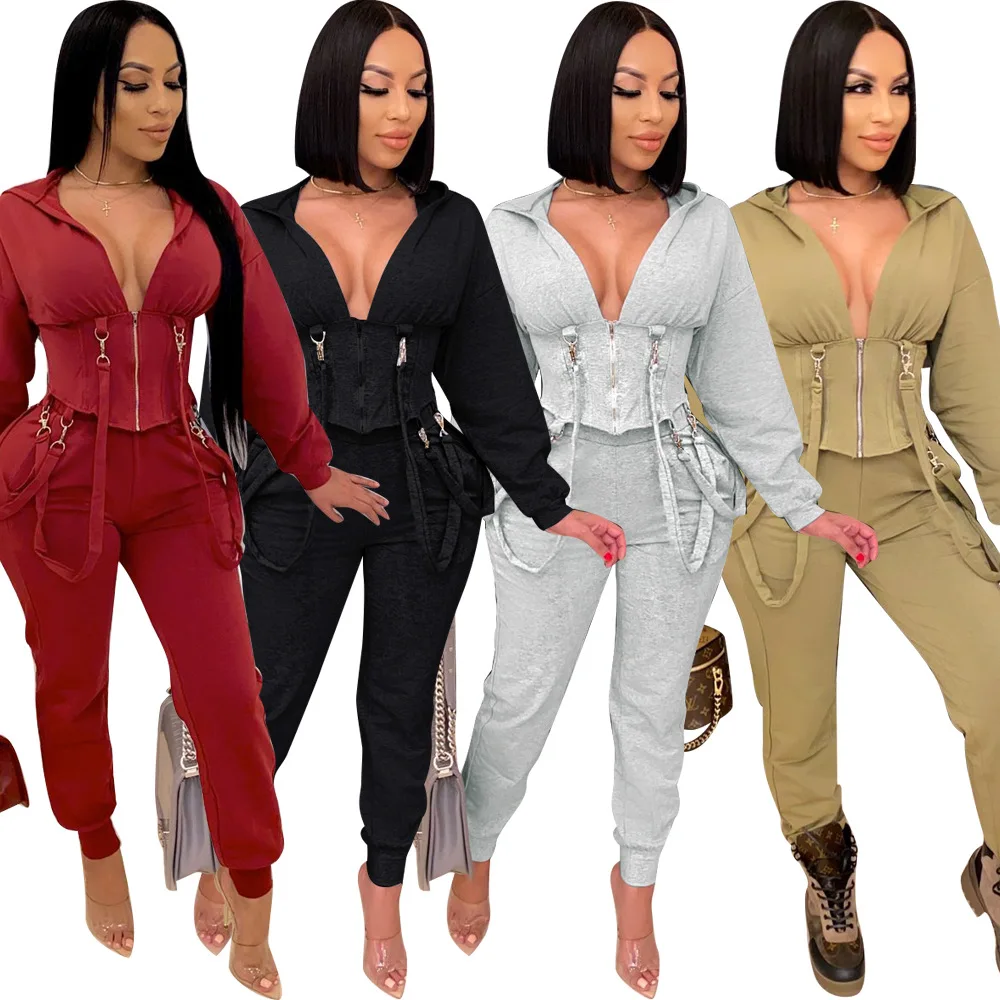 

S-Xl Fall Clothes For Women Sexy Two Piece Set Slim Club Wear Outfits Long Sleeve Hoodie And Haren Pants Wholesale Dropshipping