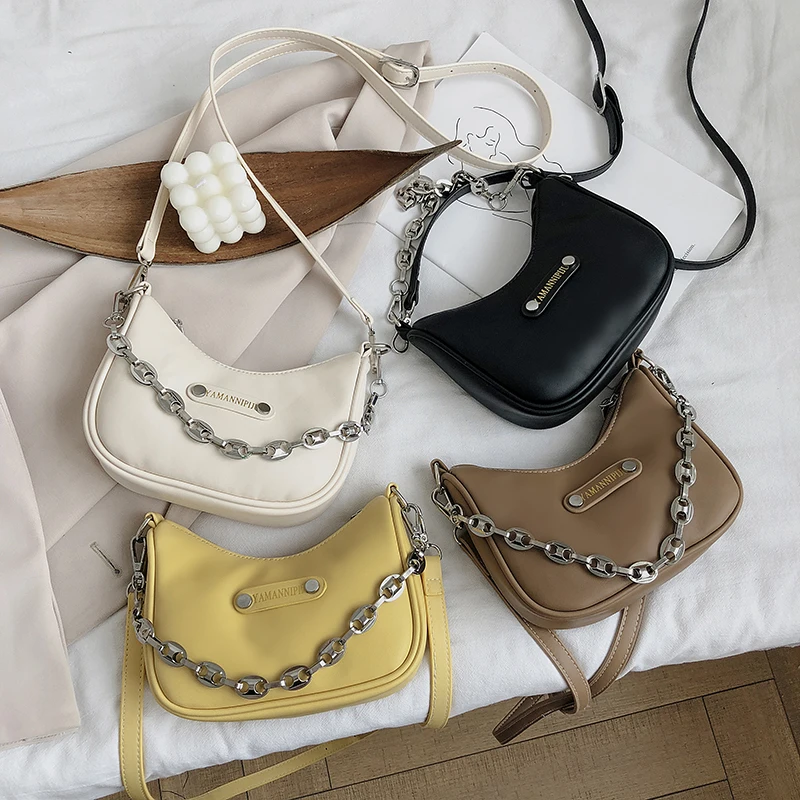 

Fashion Leather Handbag Elegant Chic Chain Crossbody Shoulder Bags Simple Solid Travel Bag For Women Casual Baguette Shape Bag