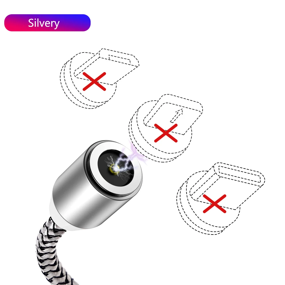 Silver No Plug 1 м 2 м магнитное зарядное устройство для быстрой зарядки type C Micro USB C кабель для iPhone 11X8 7 6 6S 5 5S samsung кабельный трос мобильного телефона - Цвет: Silver No Plug
