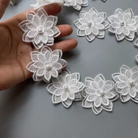20x soluble white polyester pearl flower embroidered lace trim ribbon fabric sewing supplies craft decor diy handmade materials