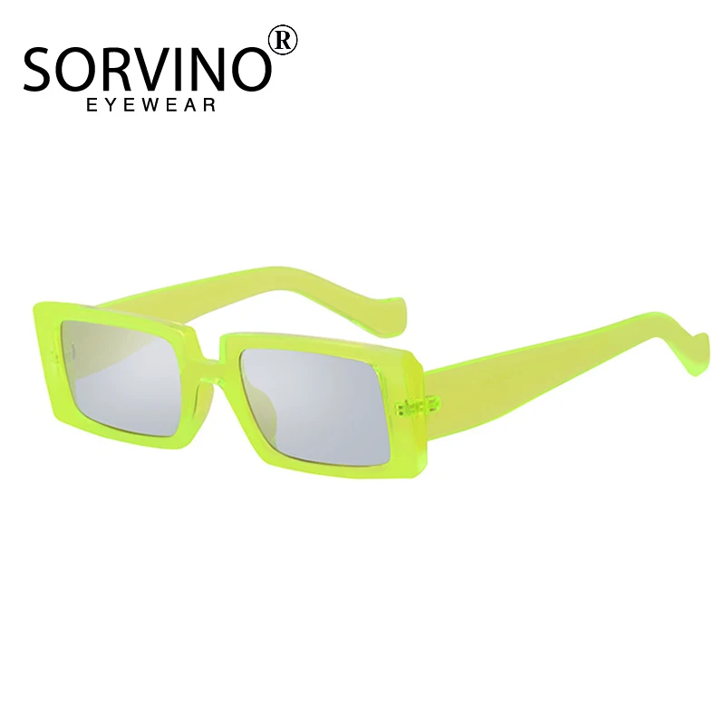 Женские прямоугольные солнцезащитные очки в стиле ретро 90-х зеленые оранжевые с