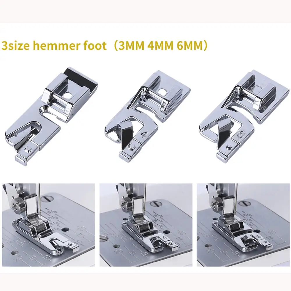 Набор ножей для рулонной отделки 9PCS Domestic Sewing Machine Foot Presser Rolled Hem Feet Set for Singer Brother Low Shank Adapter Accessories QE on.