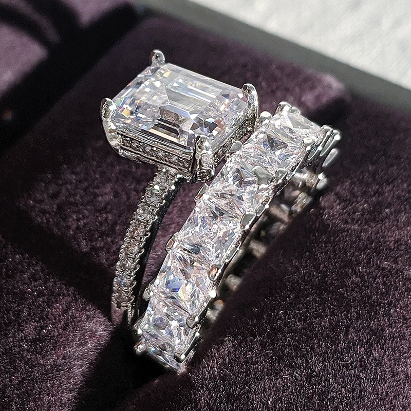 

Black Friday Sterling Silver 925 Rings For Women 2 Ct Rings 2-Pc Princess Cut Wedding Engagement Jewelry Ring Set R5729