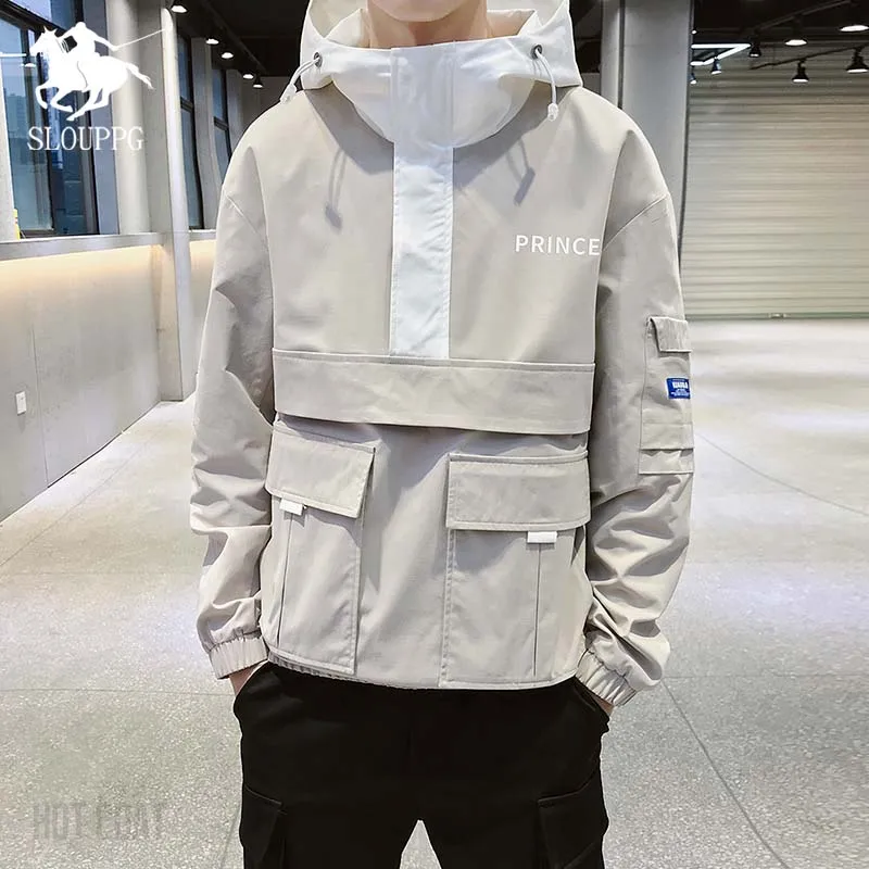 Демисезонные мужские однотонные куртки с капюшоном ветровка уличная одежда