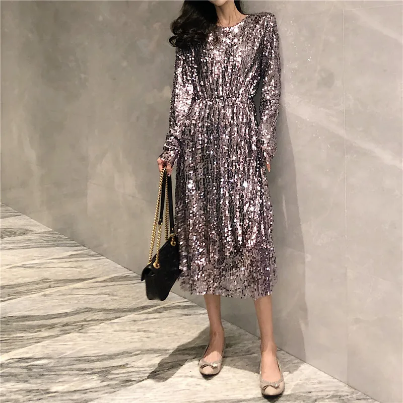 sexy bling women long party dresses lady shiny silver dress dancing evening wedding wear | Женская одежда